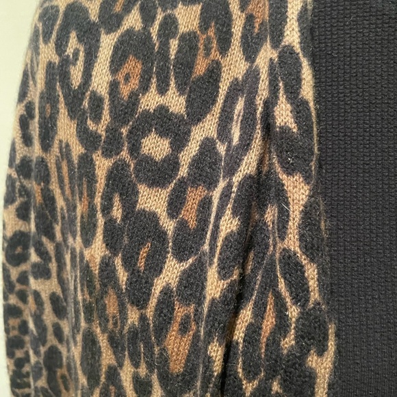 White + Warren Leopard Print Open Front Lightweight Soft Cashmere Cardigan - Picture 4 of 8